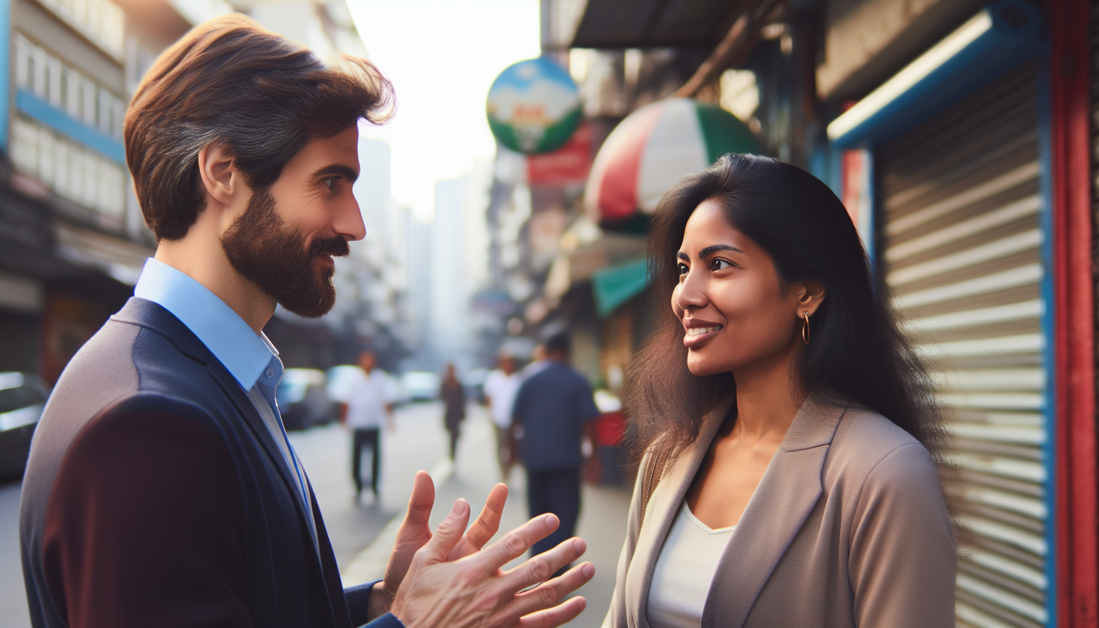 Contador da GG conversando com empresário cliente na frente do seu negócio na Lapa, SP.