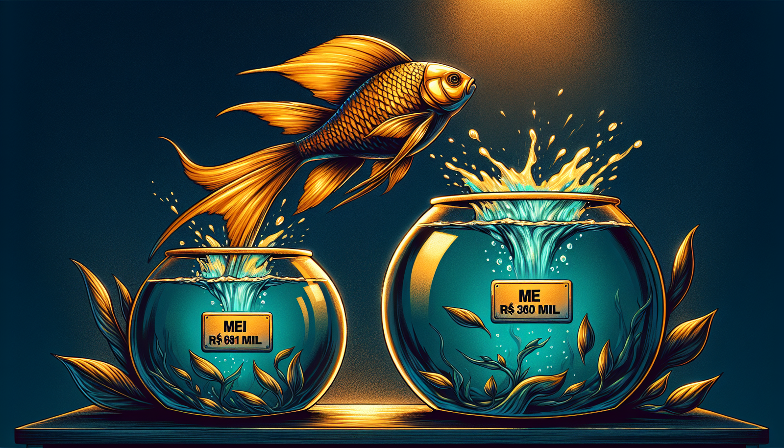 Peixe pulando de um aquário pequeno para um grande, simbolizando que é hora de virar uma Microempresa.