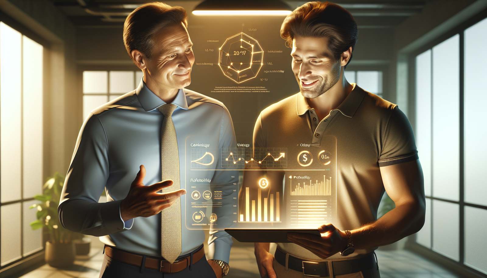 Contador consultivo da GG explicando a um dono de PME em São Paulo como a assessoria contábil consultiva funciona.