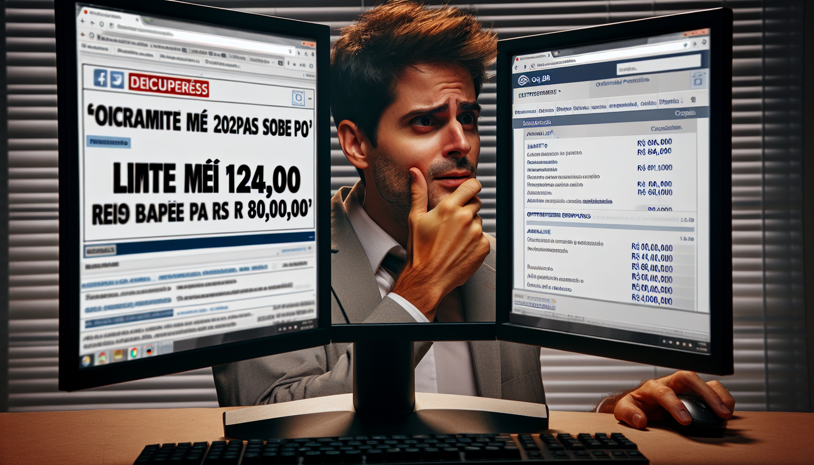 Empresário MEI confuso comparando notícias sobre o limite de R$ 144.000 com o limite oficial de R$ 81.000 em 2025.