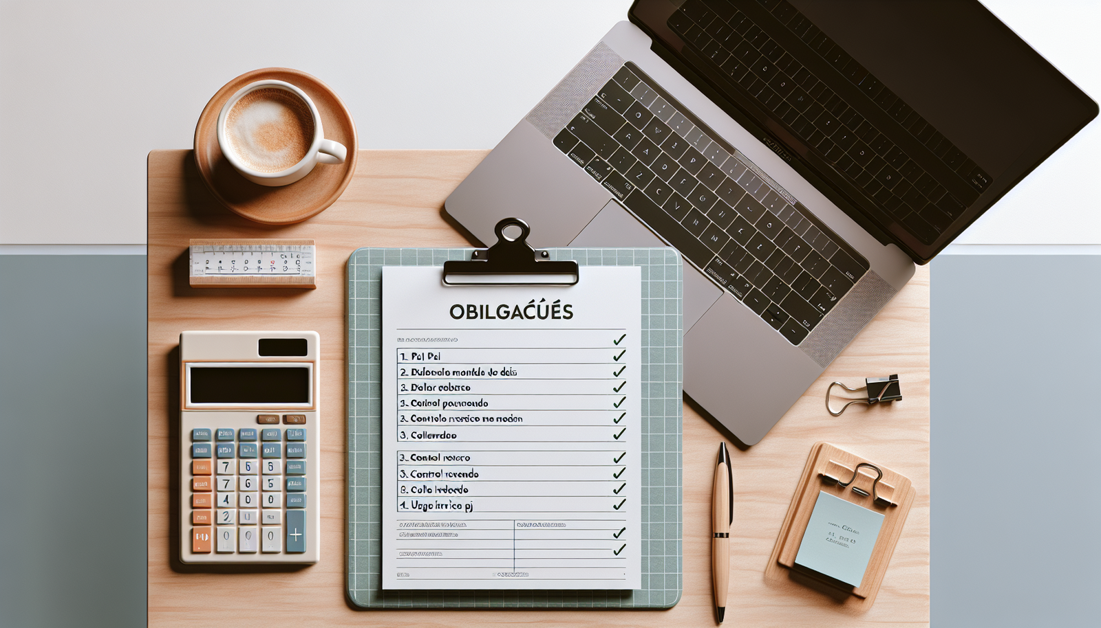 Um checklist em um notebook listando as obrigações do MEI para 2025, como pagar o DAS e fazer a declaração anual.