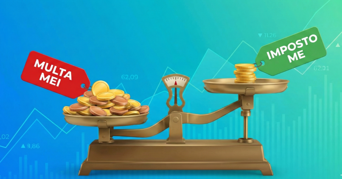 Calculadora comparando impostos do Simples Nacional contra multas por excesso de faturamento no MEI.