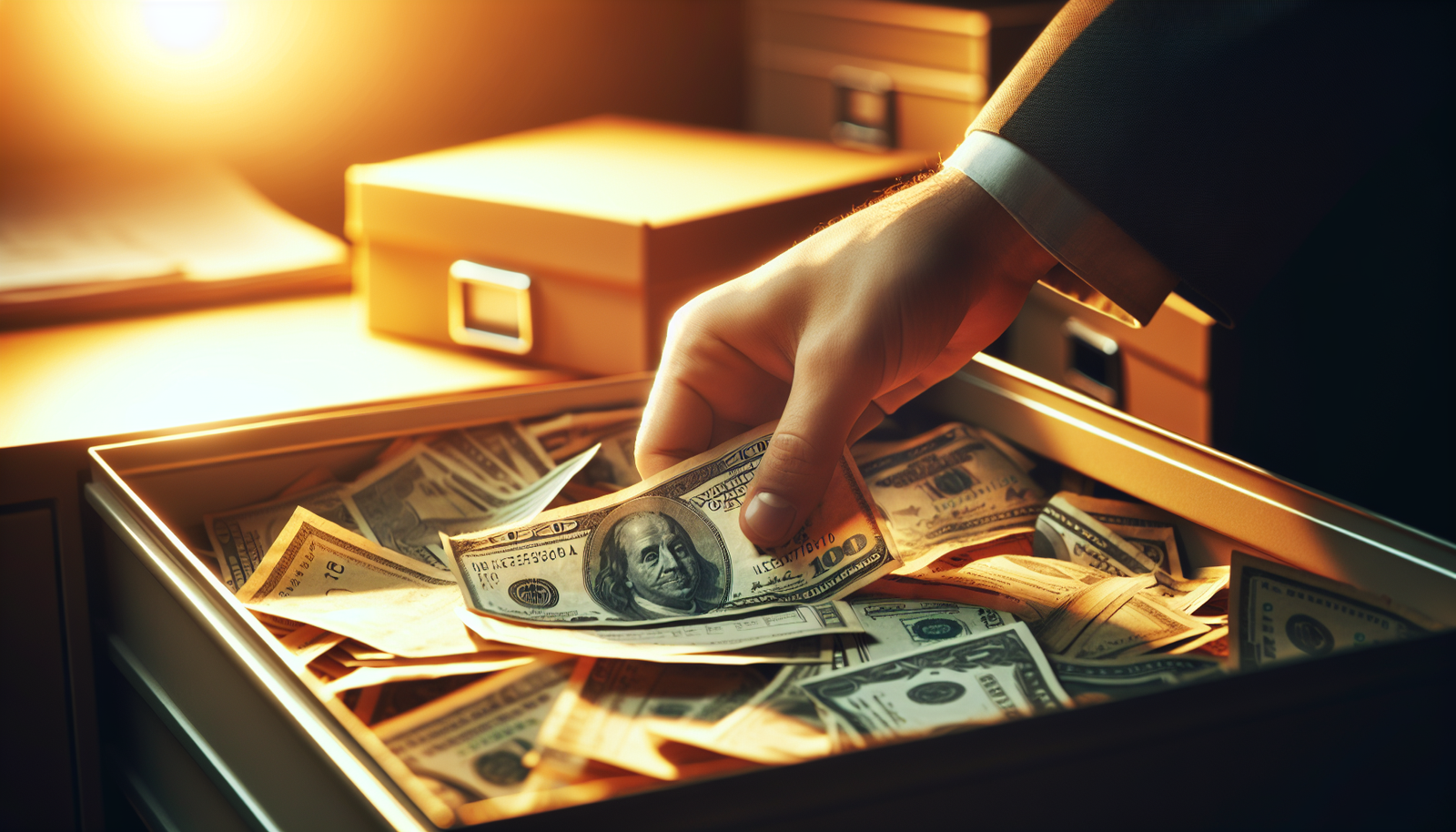 Dinheiro sendo recuperado de arquivos fiscais antigos, ilustrando a recuperação de impostos no Simples Nacional.